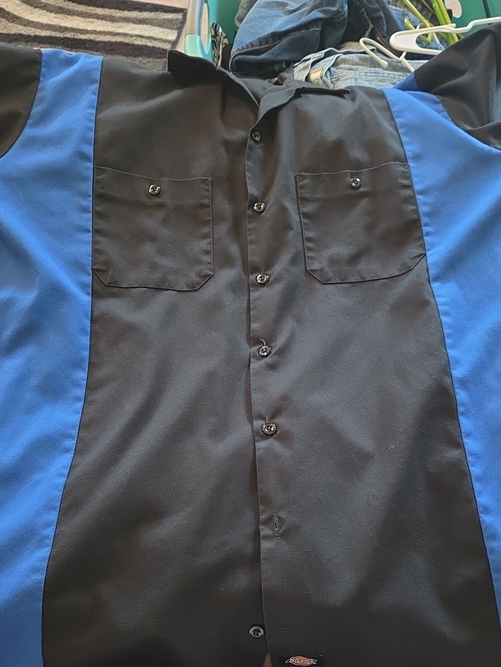 Dickies Black and Royal Blue Short-Sleeve Button Down Work Shirt